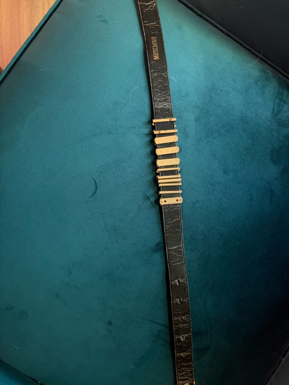 Moschino Black Leather Belt with Gold Logo Letters - Picture 3 of 5